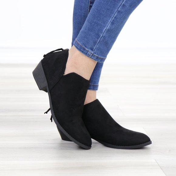 Black Vegan Suede Low Cut Ankle Booties - Picture 3 of 12